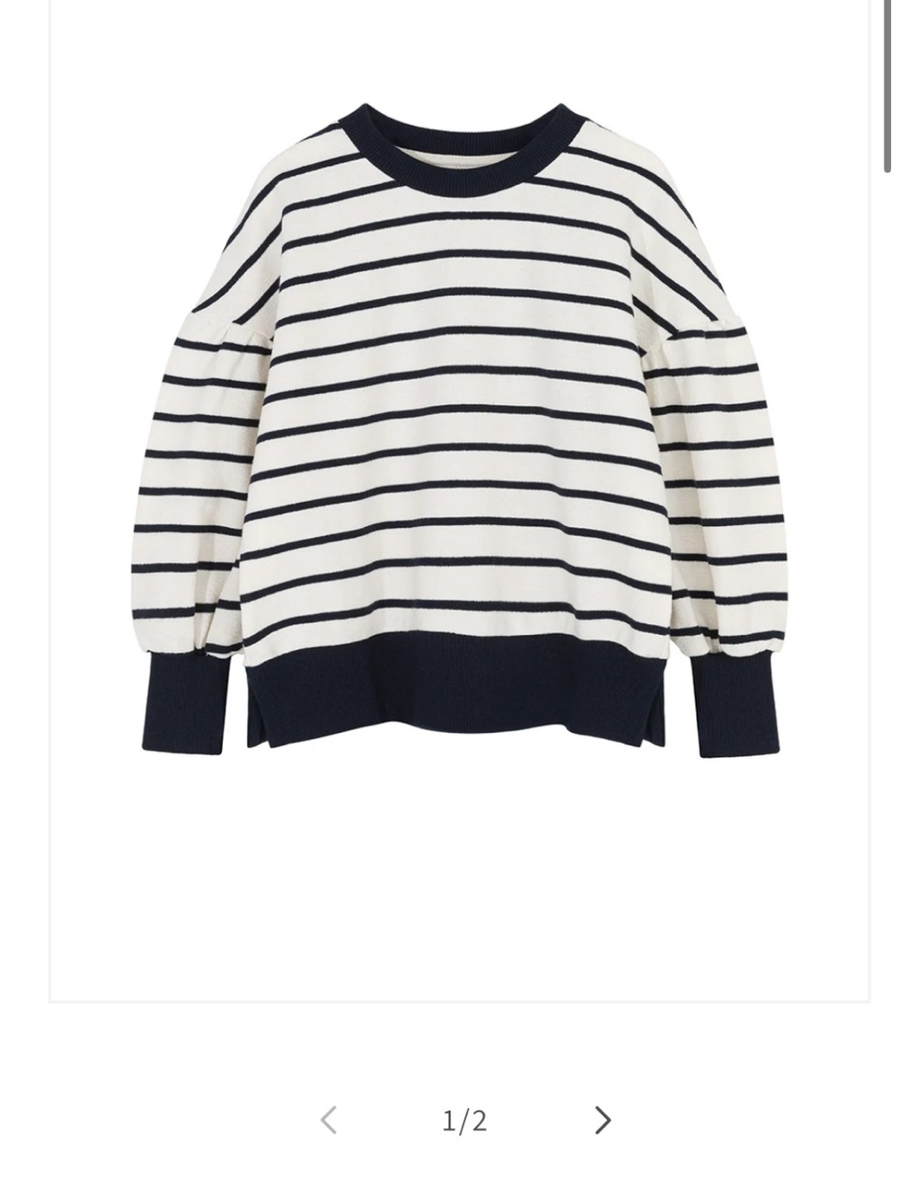 Kids on the Moon Puffed Striped Sweatshirt Navy/Cream EUC Size 12 - Picture 2 of 8